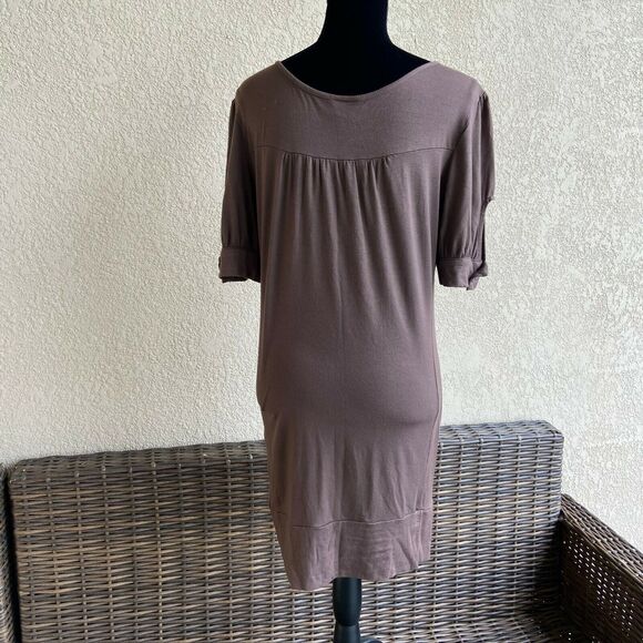 Bump Couture Maternity Top Dress Size Medium Brown Short Sleeve Tunic Womens - Picture 3 of 7
